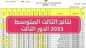 كاملة Pdf نتائج الثالث متوسط 2024 الكرخ 123 الدور