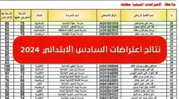 هنــا نتائج اعتراضات الصف السادس الابتدائي 2024 الدور الأول