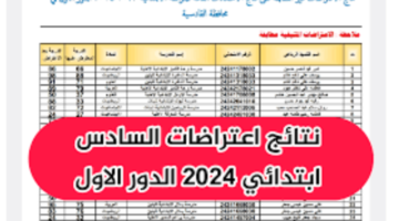 اعتراضات الصف السادس الابتدائي 2024 الدور الأول لتربية محافظة